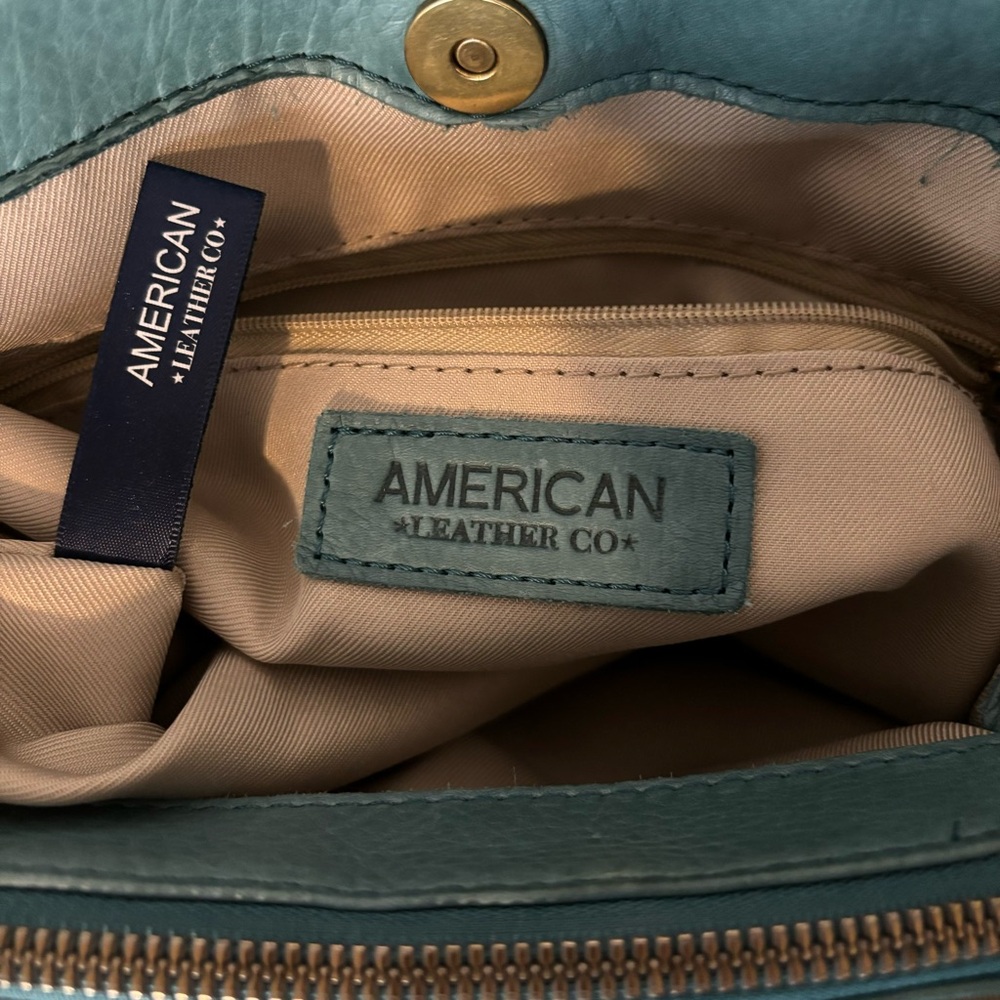 American Leather Co. Ada Triple Entry Satchel Crossbody Hobo Teal Medium